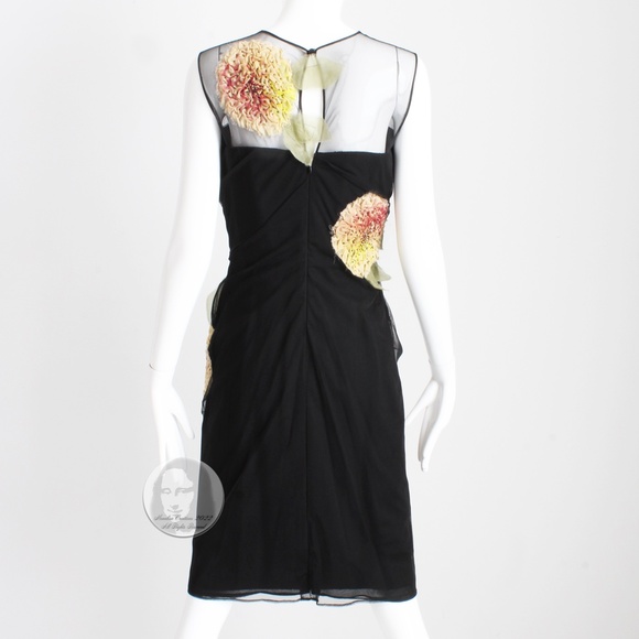 Bill Blass Cocktail Dress with Bold Florals LBD Little Black Dress Vintage Sz 10 - Picture 9 of 12